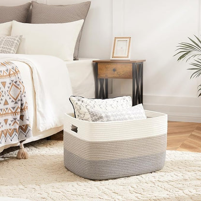 Artfeel Blanket Basket,Rectangle Woven Baskets for Storage,30L Laundry Basket for Decorative Nursery Blanket,Toys,Dirty Clothes and Magazine in Shelves,Baby Room,and Living Room