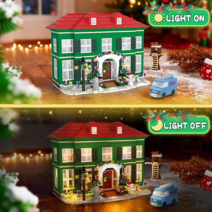 Christmas House Building Set with Light for Adults, NO Compatible with Lego House, 1187PCS Holiday Loness Home Boys House Building Kits, Christmas for Movie Fans Friends Family