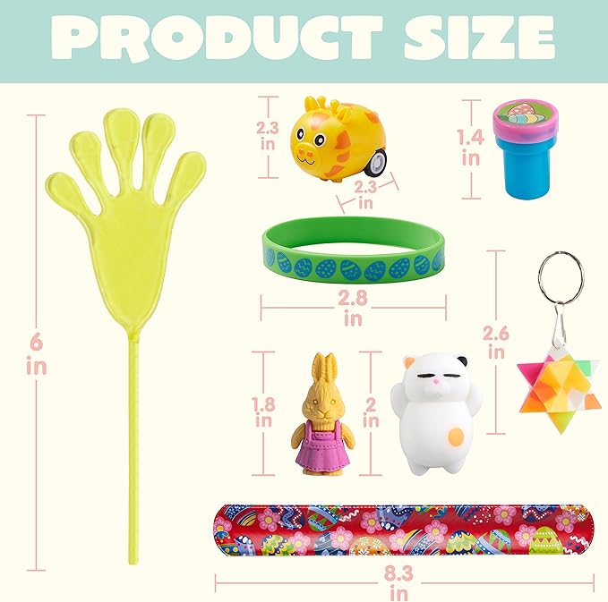 JOYIN 72Pcs Easter Party Favors Set, Sticky Hands, Stampers, Bracelets, Keychains, Rings, Sticker for Easter Basket Stuffers, Easter Goodie Bag Fillers, Classroom Prize Supplies, Easter Egg Toy