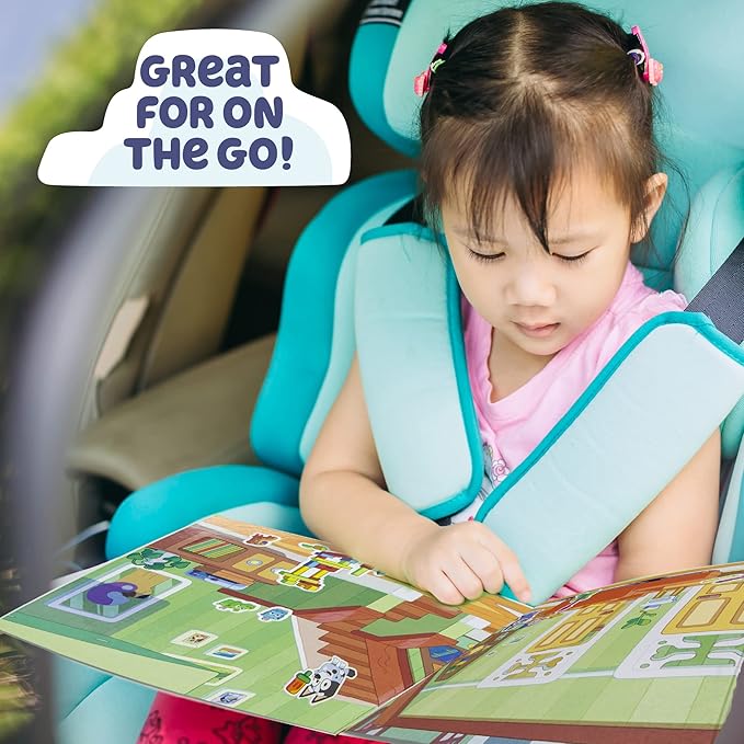 Horizon Group USA Bluey Sticker Playset, 2 Sticker Play Scenes, 35+ Reusable Puffy Bluey Repositionable Stickers for Kids, Perfect for Travel, Screen-Free Fun