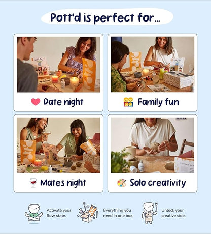 Pott'd Air Dry Clay for Adults - Beginner's Home Pottery Kit. Includes: Air-Dry Clay, Tools, Paints, Brushes, Sealant, How-to-Guides
