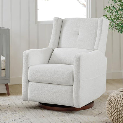 Upholstered Recliner Swivel Glider Nursery Chair Reclining Performance Fabric Rocker with Wood Base,Boucle,Ivory