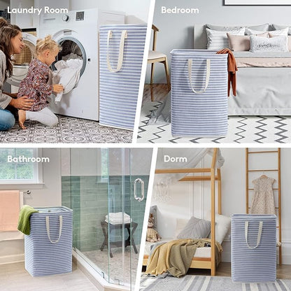 Lifewit 3 Pack Laundry Basket 80L Each, Collapsible Clothes Hamper with Reinforced Handles, Freestanding Waterproof Design for Bedroom and Laundry Room, Blue 240L Total