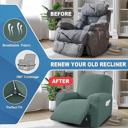 JIVINER 3 Piece Oversized Recliner Covers for Large Recliner with Pockets Stretch Jacquard Lazy Boy Reclining Couch Cover Soft Furniture Couch Protector with Elastic Bottom (1 Seater-XL, Pea Green)