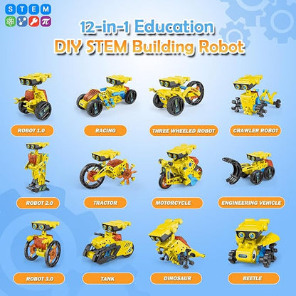 STEM Toys for Kids Age 8-13, 12-in-1 Robot Building Toys Science Kits with Rechargeable Battery, Christmas Birthday Gifts for 8 9 10 11 12 14 Year Old Boys Girls