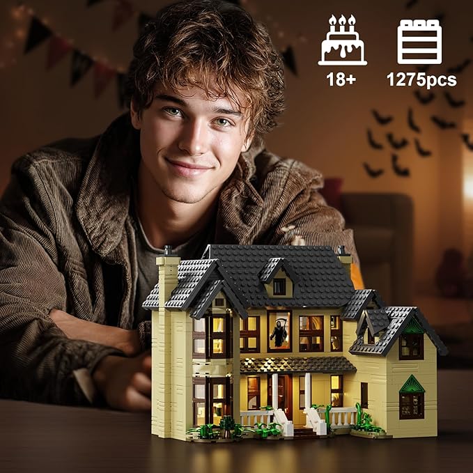 Horror House Building Block Set, Scary Movie Haunted House Model Compatible with Lego Horror House Building Toy, Halloween Decoration Gift for Man, Woman or Horror Film Fans 18+(1275Pcs)