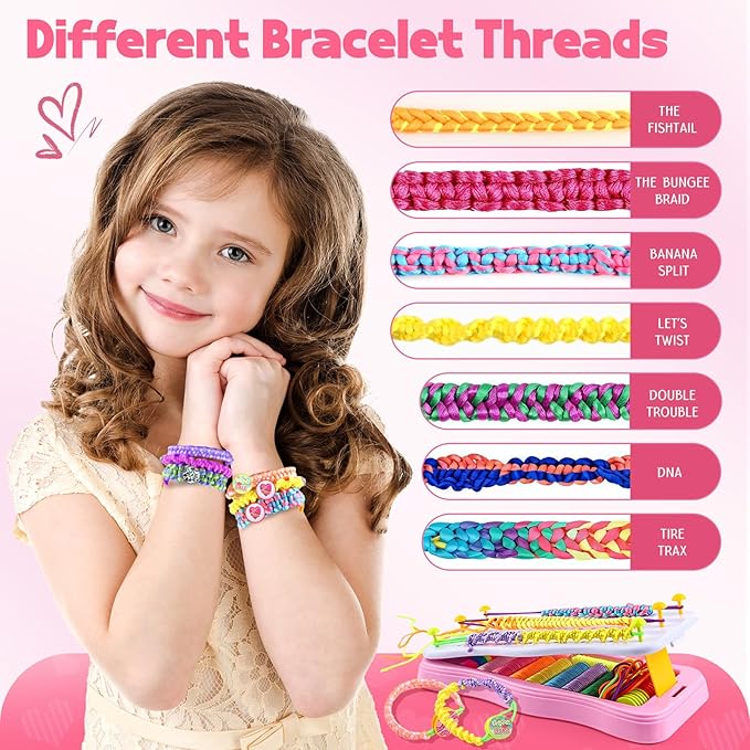 Daisiki Friendship Bracelet Kit & Bracelet Making Kit for Girls Gifts, Arts and Crafts for Kids Ages 8-12 Birthday Gift, Popular String Maker Toys, Ideal for Travel Pink Set