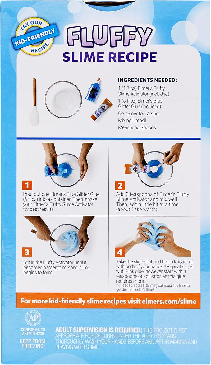 Elmer’s Fluffy Slime Kit, Includes Elmer’s Translucent Color Glue, Elmer’s Glitter Glue, Elmer’s Fluffy Slime Activator, 4 Count