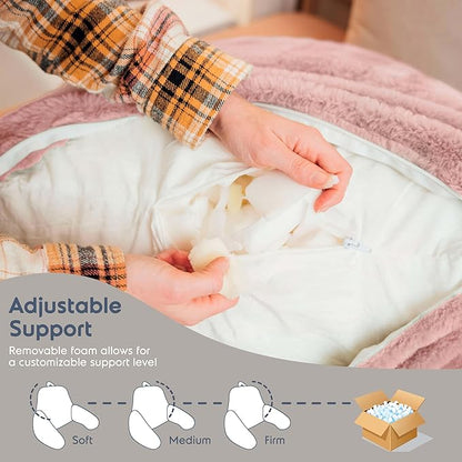 Nestl Fur Reading Pillow, Stylish Back Pillow for Bed Sitting Up, Faux Fur Bed Chair Pillow with Arms, Reading Pillows for Sitting in Bed Adult & Kids, Back Support Pillow for Bed Rest - Peach Beige