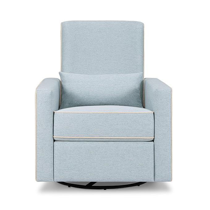 DaVinci Piper Upholstered Recliner and Swivel Glider in Heathered Blue with Cream Piping, Greenguard Gold & CertiPUR-US Certified