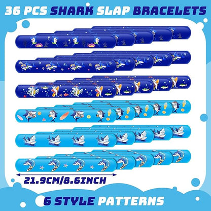 36 Pcs Shark Party Favors Shark Slap Bracelets Toys Kids Bracelets Snap Bands Birthday Decorations Ocean Sea Shark Animal Theme Birthday Party Supplies Class Prize