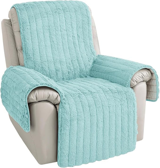 RBSC Home Plush Recliner Slipcover 23 Inches Baby Blue Chair Covers Artificial Wool Lazy Boy Cover Quilted Cover for Recliner Chairs and Furniture Soft Warm