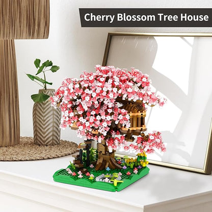 Cherry Blossom Bonsai Tree House Building Blocks Set Plants Pink Flowers Treehouse Architecture Micro Mini Block Gift for Adults and Children 1500 Pieces