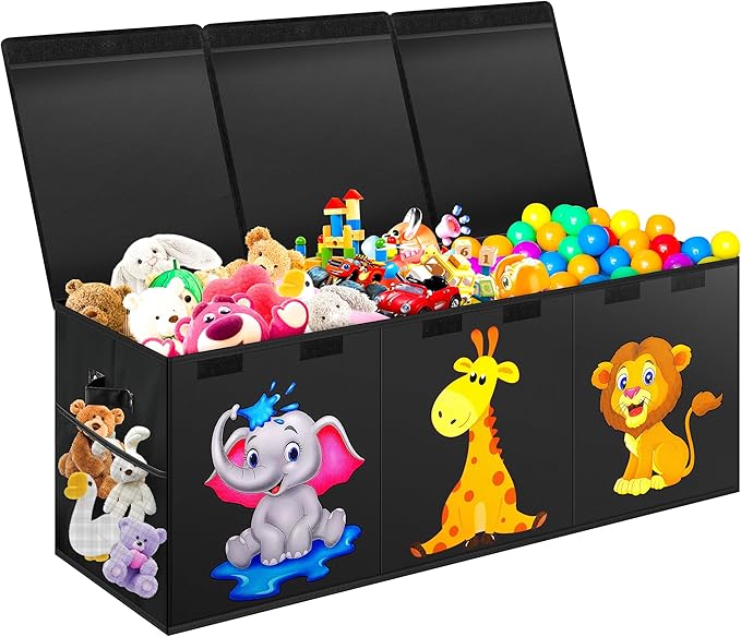 Mabahoo Extra Large Toy Box, Collapsible Storage Organizer with Lids, Cute Animals Toybox for Boys Girls, 40"x14"x16" Kids Toy Chest Sturdy Storage Boxes for Living Room Bedroom Playroom Nursery