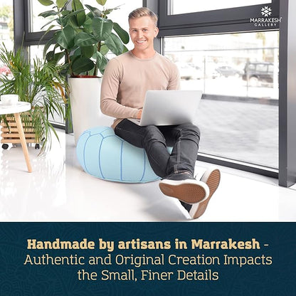 Marrakesh Gallery Genuine Leather Round Pouf Unstuffed - Moroccan Ottoman Footstool, Footrest Cover - Boho Decor - Bohemian Living Room, Bedroom, Kids Room, Gift & Wedding