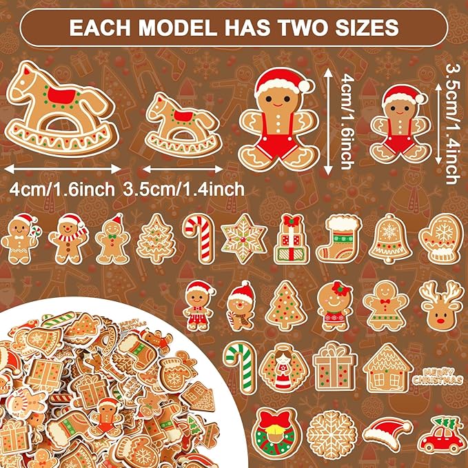 JULBEAR Gingerbread Foam Sticker, 300Pcs Christmas Snowflakes Candy Gingerbread Shapes Self Adhesive Foam Stickers for Kids Christmas Party Favors DIY Crafts Decorations Schools Crafts Projects