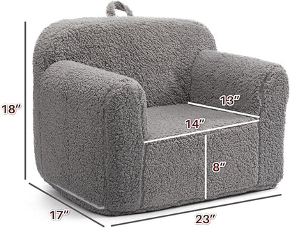 ALIMORDEN Kids Ultra-Soft Snuggle Foam Filled Chair, Toddler Cuddly Sherpa Reading Couch for Boys and Girls, Grey