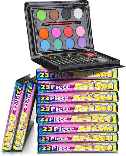 ArtCreativity Mini Art Sets for Kids- Pack of 12-23-Piece Kits with Watercolors, Crayons, Paint Brush and More- Fun Art Supplies, Party Favors for Girls and Boys, Goody Bag Fillers, Carnival Prize
