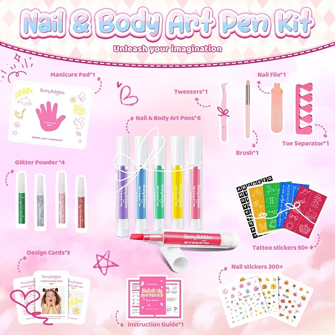 Kids Makeup Sets for Girls Nail & Body Art Pens Kits, 27Pcs Washable Temporary Tattoo Pen Sets, Cosmetic Party,Girls Makeup Kits for Ages 3-12 Years,Ideal Winter Gift & Creative Toys