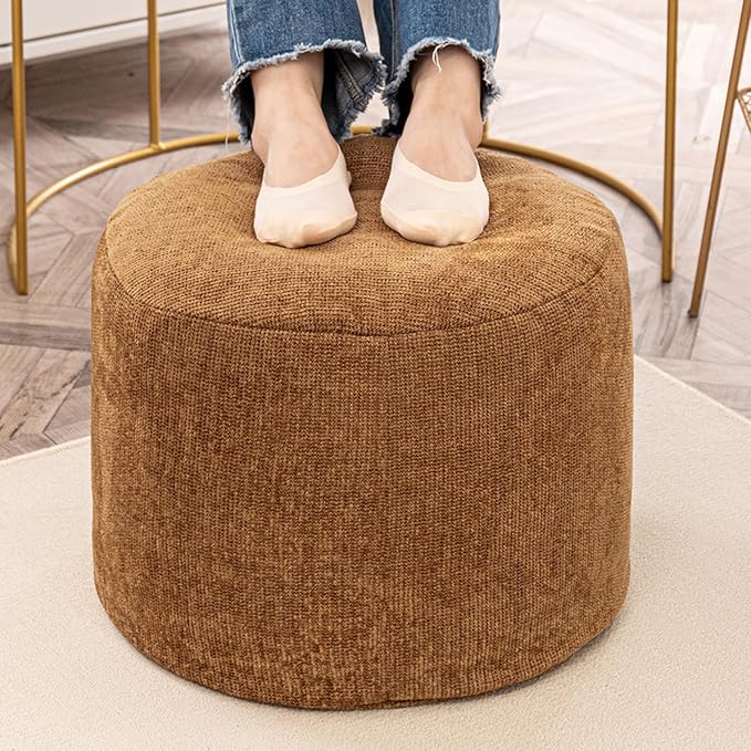 Sturdy Boucle Pouf Ottoman Foot Rest Nice Living Room Decor Lightweight Ottoman Pouf Filler Comfort Pouf Cover Modern Foam Stuffed Poof Perfect to Rest Your Feet No Need Assemble Light Coffee