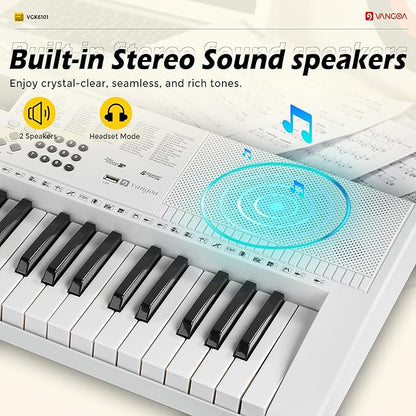Vangoa Piano Keyboard for Beginners, VGK6101 61 Key Learning Keyboard Piano w/Lighted Keys, Electric Piano Keyboard with 600 Voices & 50 Demos, Stand/Microphone, USB, Record, Split for Students