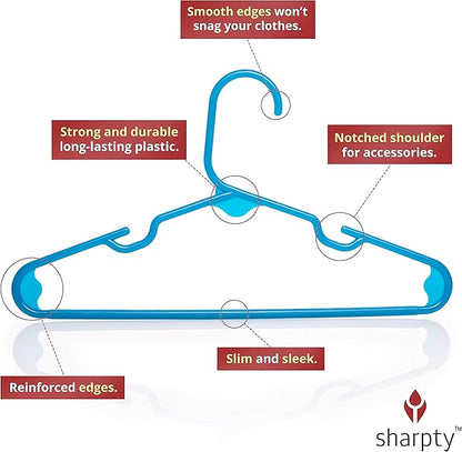 Sharpty Kids Plastic Hangers, Children's Hangers for Baby, Toddler, and Child Clothes - Everyday Standard Use - Ideal for Boys and Girls Closet, Clothing, Pants, Coats, and More - Blue, 60 Pack