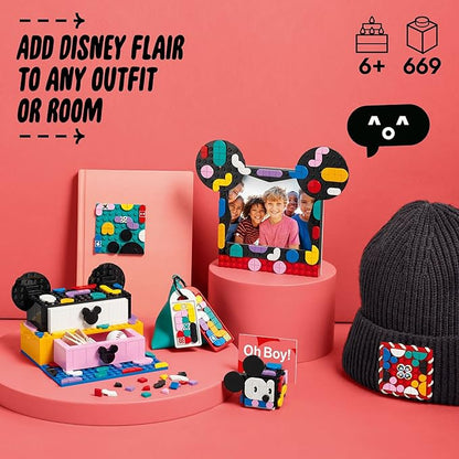 LEGO DOTS Disney Mickey & Minnie Mouse Back-to-School Project Box 41964 6in1 Toy Arts and Crafts Building Set with Bag Tags, Sticker Patch and Desk Tidy, Creative Gift Idea for Kids Boys Girls 6+