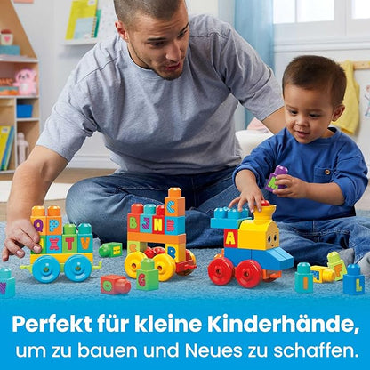 MEGA BLOKS First Builders Toddler Building Blocks Toy Set, ABC Musical Train with 50 Pieces, Music and Sounds, Ages 1+ Years