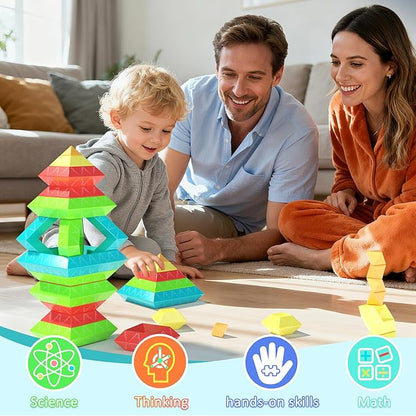 100Pcs Montessori Toys for Ages 1-3 2-5 Toddlers Kids Baby,Pyramid Stacking Building Toys,3D Preschool Learning Blocks for Kids,STEM Sensory Toy Gifts for 2-4 Year Old Boy Girl,Big Plastic Storage Box