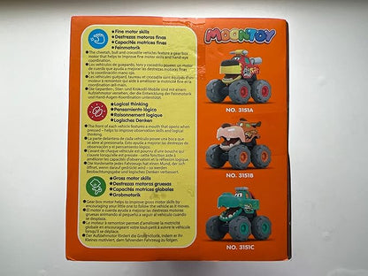 MOONTOY Toy Cars for 1 2 3 Year Old Boys, 3 Pack Friction Powered Cars Pull Back Toy Cars Set - Bull Truck, Leopard Truck, Crocodile Trucks, Push and Go Toy Cars for Toddler Boys Baby Gift.