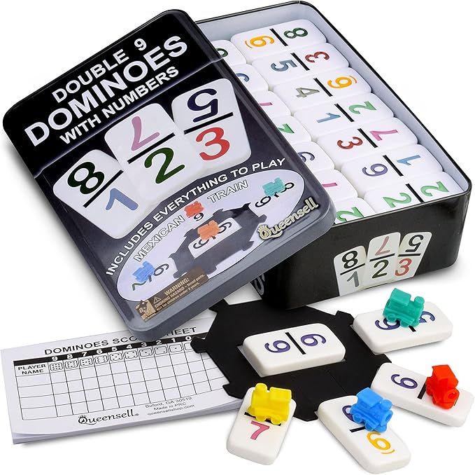 Queensell Large Double Nine Dominoes Set - Mexican Train Dominoes Set - Double 9 Dominos - Best for 2-6 Players
