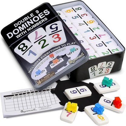 Queensell Large Double Nine Dominoes Set - Mexican Train Dominoes Set - Double 9 Dominos - Best for 2-6 Players