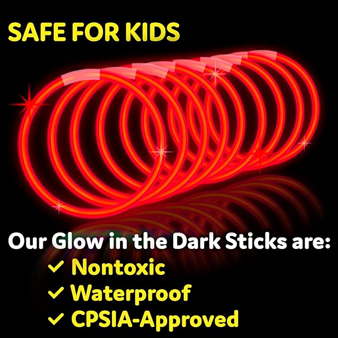PartySticks Red Glow Sticks Party Supplies 100pk - 8 Inch Glow in The Dark Light Up Sticks Party Favors, Glow Party Decorations, Neon Party Glow Necklaces and Glow Bracelets with Connectors