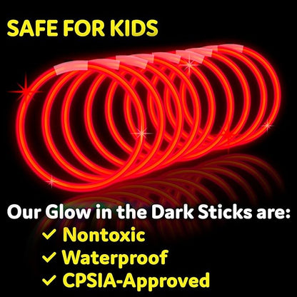 PartySticks Red Glow Sticks Party Supplies 100pk - 8 Inch Glow in The Dark Light Up Sticks Party Favors, Glow Party Decorations, Neon Party Glow Necklaces and Glow Bracelets with Connectors