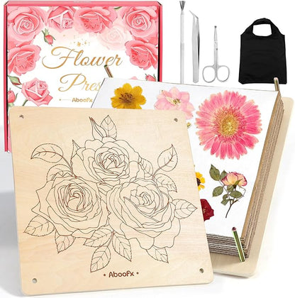Aboofx Flower Press Kit, Craft Kits 11.2" x 11.2" 8 Layers Wooden Flower Pressing Kit for Crafts Pressed Flowers and Plant for DIY Art, Preservation for Bookmark Frame Wedding Drying
