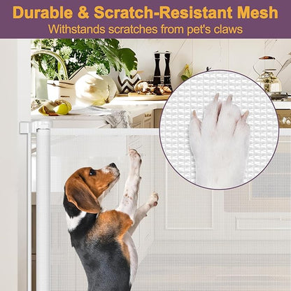 42" Tall X 160" Extra Wide Retractable Gates, Extra Tall Baby Gate for Large Openings, Tall Pet Gate for Dog Extra Long Mesh Baby Gate Indoor Child Gate for Doorways Outdoor Dog Gates for Decks, White