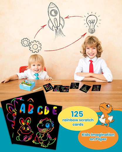 Smasiagon Rainbow Arts & Crafts for Kids - 125 Mini Scratch Paper Notes - Art Supplies Kids Toys Party Favor - Halloween Christmas Birthday Gift for Girls Boys