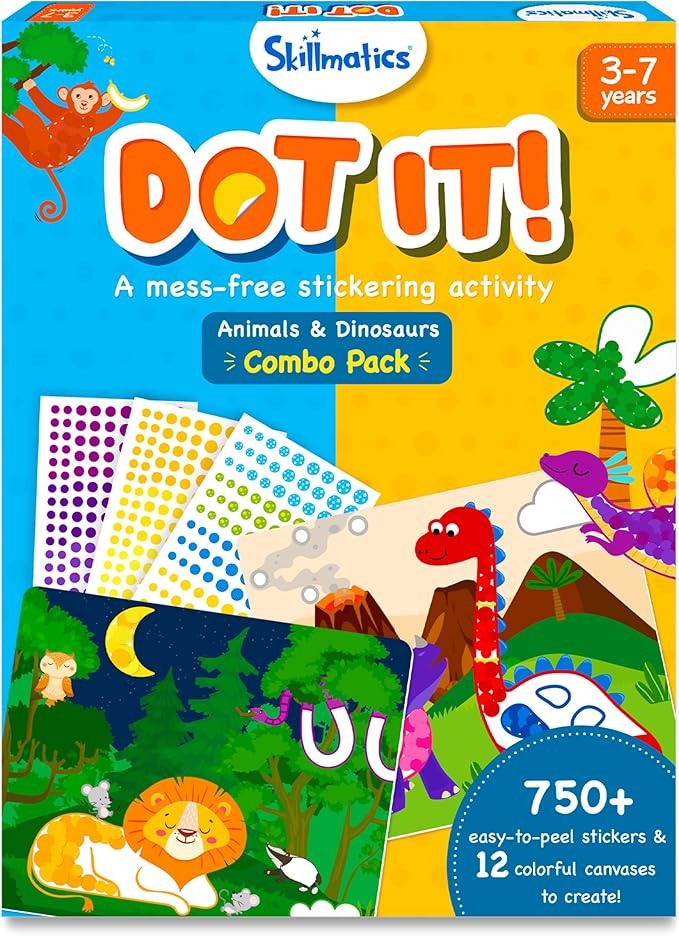 Skillmatics Art Activity - Dot It Combo, No Mess Sticker Art for Kids, DIY Craft Kits, Scrapbooking, Gifts for Boys & Girls Ages 3, 4, 5, 6, 7, Travel Toys for Toddlers