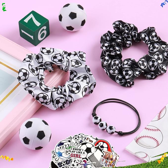 86 Pcs Soccer Party Favors, 50 Sheets Soccer Stickers, 12 Sports Stress Ball, Mini Foam Soccer Ball, 12 Soccer Charm Bracelets, 12 Soccer Scrunchie Soccer Gifts for Soccer Birthday Party Supplies
