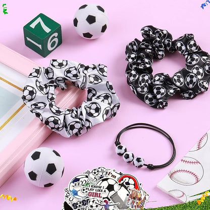 86 Pcs Soccer Party Favors, 50 Sheets Soccer Stickers, 12 Sports Stress Ball, Mini Foam Soccer Ball, 12 Soccer Charm Bracelets, 12 Soccer Scrunchie Soccer Gifts for Soccer Birthday Party Supplies