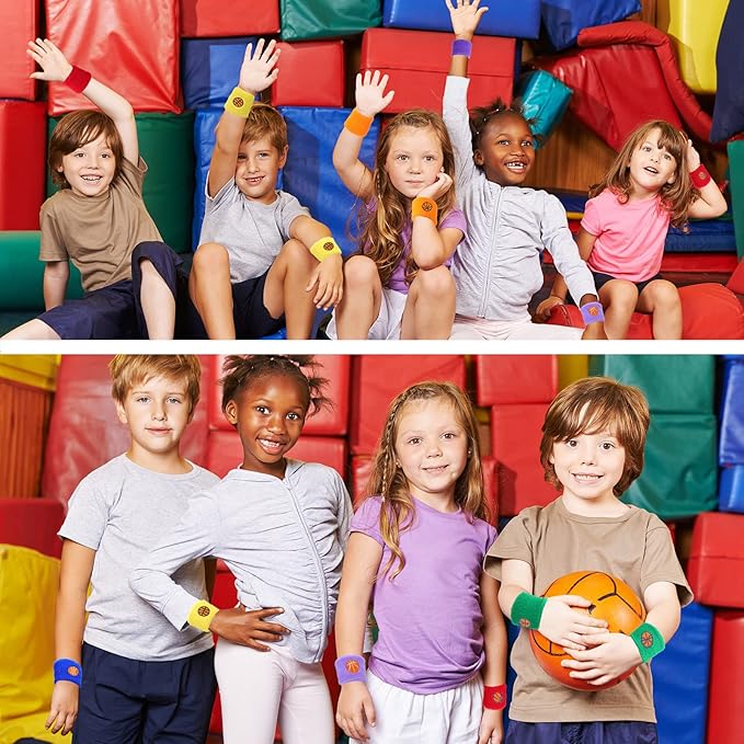 36 Pieces Sports Wristbands for Kids Colorful Baseball Wrist Sweatbands Acrylic Yarn Wrist Bands Sweat Bands for School Students Sports Basketball Birthday Party Favors Supplies, 6 Colors