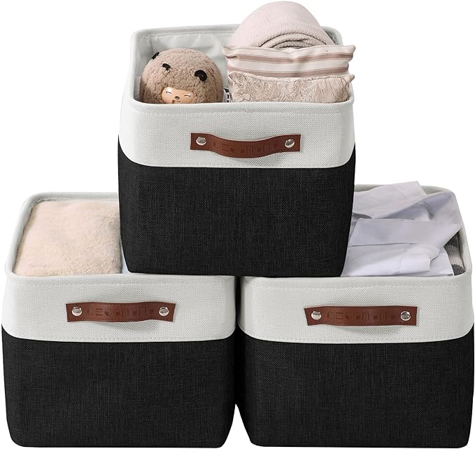 DECOMOMO Storage Baskets for Shelves - Fabric Storage Bins, Linen Closet Organizers and Storage (Black & White, XL - 3 Pack)