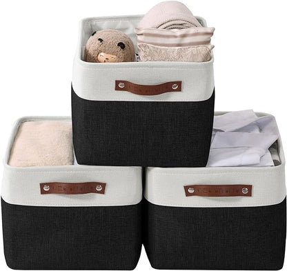 DECOMOMO Storage Baskets for Shelves - Fabric Storage Bins, Linen Closet Organizers and Storage (Black & White, XL - 3 Pack)