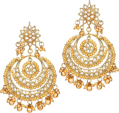 Aheli Bollywood Ethnic Chandbali Style Big Earrings Maang Tikka Set Traditional Fashion Jewelry Gift for Women