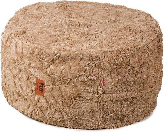CordaRoy's Faux Fur Bean Bag Pouf Footstool - Washable Fabric Ottoman Cover with Durable Foam Insert - Versatile Footrest for Basement, Living Room, Office - 26" x 17" - Tan