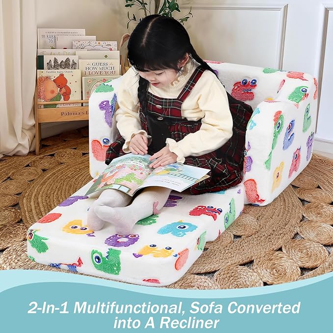 MeMoreCool Glow-in-The-Dark Alphabet Kids Couch – Soft Plush Folding Toddler Chair and Comfy Recliner for Boys and Girls