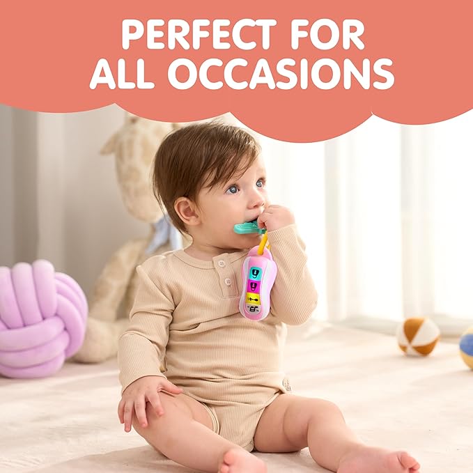 JOYIN Baby Car Keys Teether - Toddlers Sensory Learning Toy w/Music & Lights - Musical Toys for Travel - Birthday Gifts for Baby Age 10+ Months