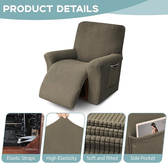 Recliner Chair Cover Lazy Boy Recliner Covers Recliner Covers for Recliner Chair 1 Piece Furniture Protector Prevent wear and pet Hair（Recliner,Khaki）