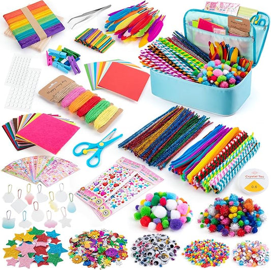 Sundaymot Arts and Crafts Supplies for Kids, 2000+Pcs Craft Kits for Kids, DIY School Craft Project, Bulk Craft Set, Includes Art Supplies and Oxford Cloth Bag, Arts and Crafts for Kids Ages 6+
