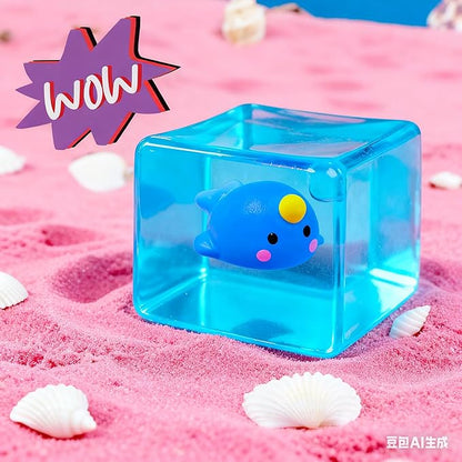 Cube Fidget Toy with Maltose Filling - Glow-in-The-Dark Unicorn Whale Inside, Squishy Sensory Toy, Stress Relief Toy for Halloween, Christmas & Birthday Gift